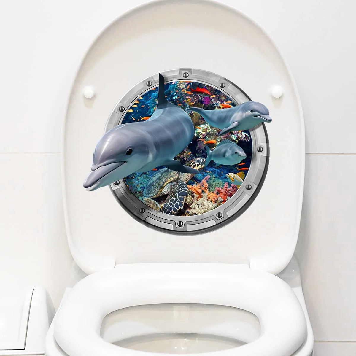 

Blue Ocean Toilet Sticker Bathroom Toilet Fish Beautifying Decoration Waterproof 3D Shark Self-adhesive Toilet Home wall sticker