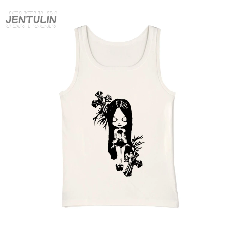 Vintage Funny Little Witch Anime Print Tees Women's Slim Fit Crop Tops Spical Girls Y2K Casual And Sexy Sling Vest Streetwear