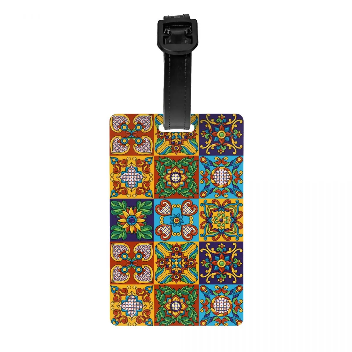 Custom Mexican Tiles Luggage Tag Privacy Protection Baggage Tags Travel Bag Labels Suitcase