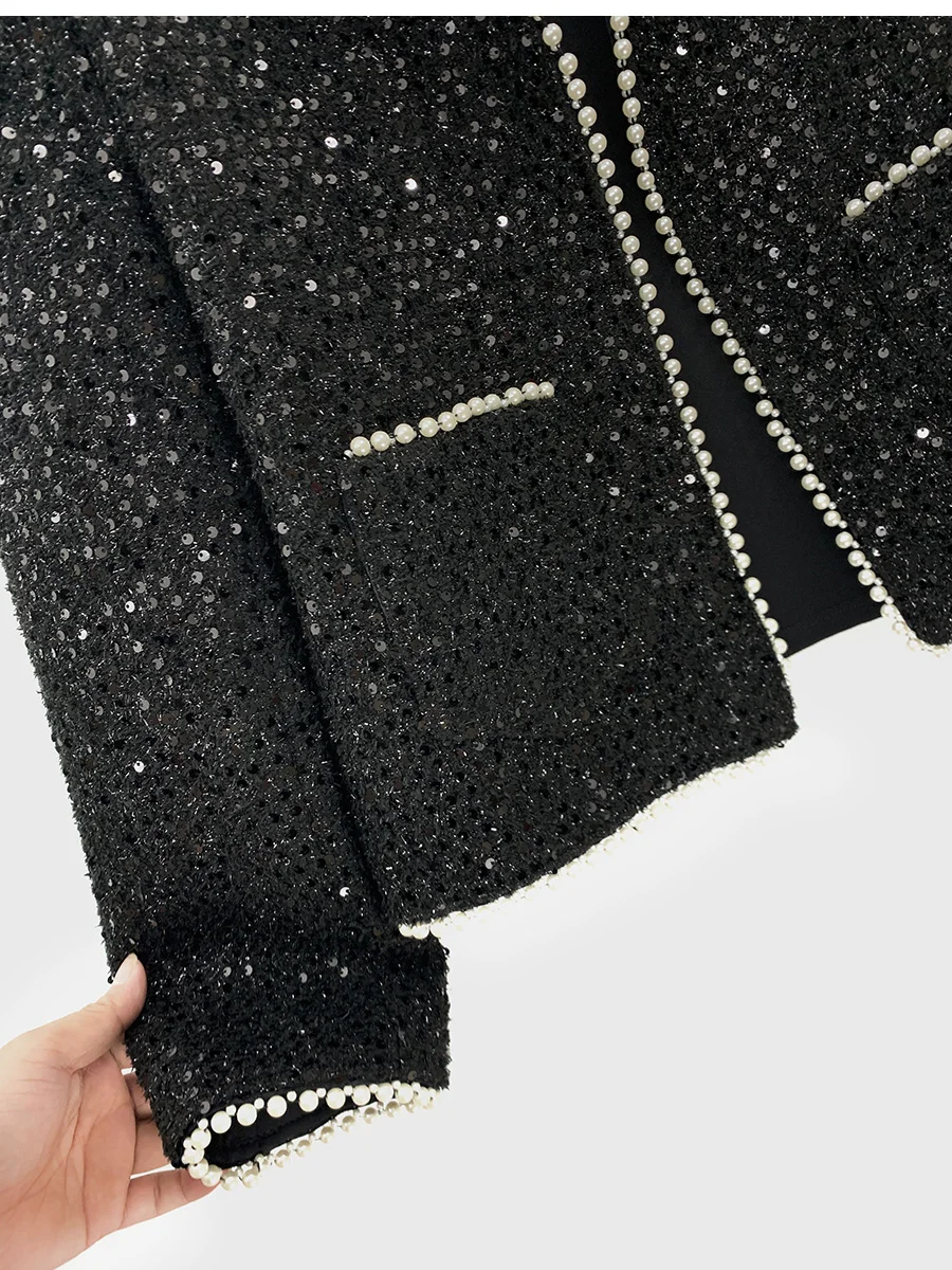 Autumn New Design Sense Sequin Round Neck Short Jacket Stylish Men Korean Version Ins Trend Loose Pearl Jacket