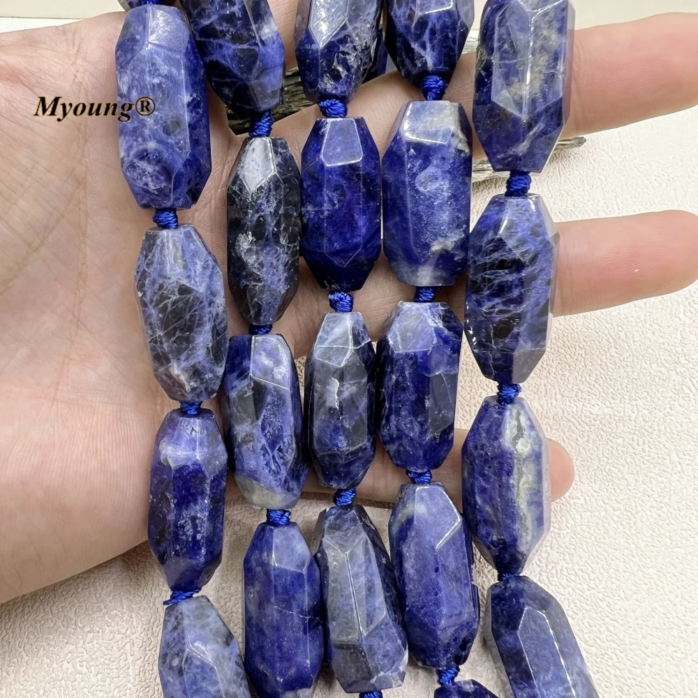 Faceted Large Natural Blue Sodalite Quartz Cutting Nugget Pendant Beads MY230585