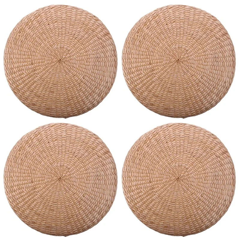 

4X 40Cm Tatami Cushion Round Straw Weave Handmade Pillow Floor Yoga Chair Seat Mat