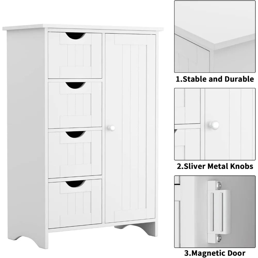 Badkamer Opbergkast, Vrijstaande Organizer Met Grote Ruimte En Verstelbare Planken, Meubels Voor Multifunctioneel, Wit