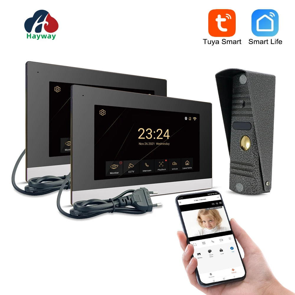 Hayway tuya 1080p video intercom system home wireless wifi video tür ein anruf panel und zwei monitor unterstützen bewegungs erkennung