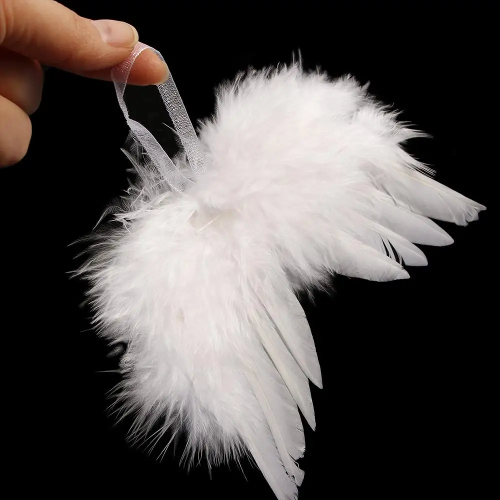 10Pcs Lovely White Wedding Home Decoration Christmas Tree Decor Hanging Ornament Feather Wing Angel Wings