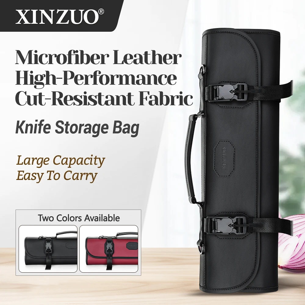 XINZUO Premium Microfiber Leather Cut Resistant Chef Knife Roll Bag Waterproof Durable Kitchen Tool Storage Bag Gift