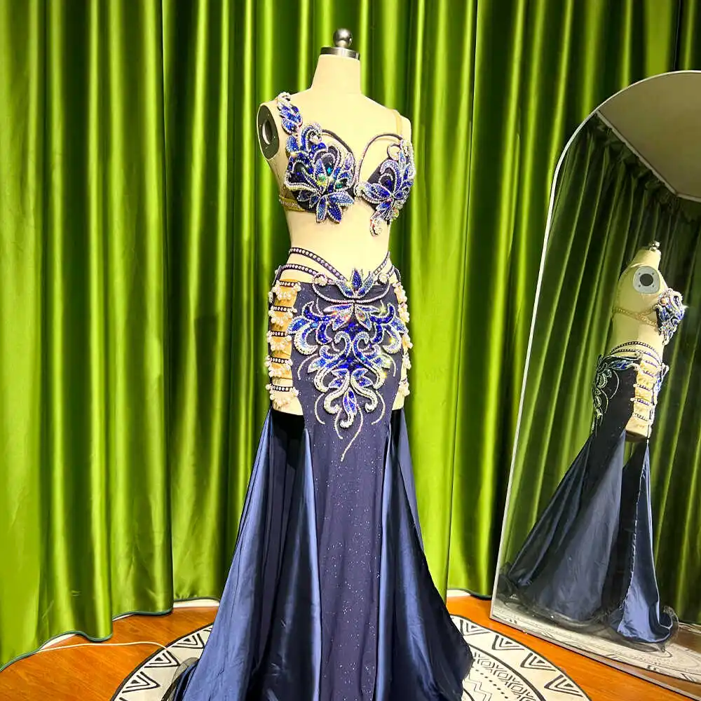 Customized Eastern Belly Dancewear Women Clothes Tassel Belly Dancing Bra Skirt Belt Oriental Dance Costume Group Stage Suit Set