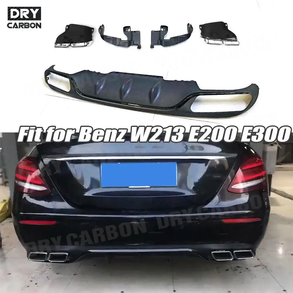 

ABS Black Rear Bumper Lip Diffuser with Exhaust Tips 4 Outlet for Mercedes Benz E Class W213 E200 E300 Standard 2017 2018 2019