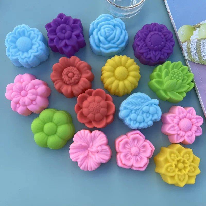 10pcs/lot 5cm Various Flower Designs Silicone Mold Chocolate Pudding Ice Mould Cupcake Cake Tools DIY Mini Soap Candle Molds