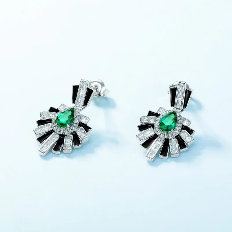 Cultured Emerald Black Enamel Earrings for Women 18K Gold PT950 Platinum Water Drop Color Baby Stone Earrings