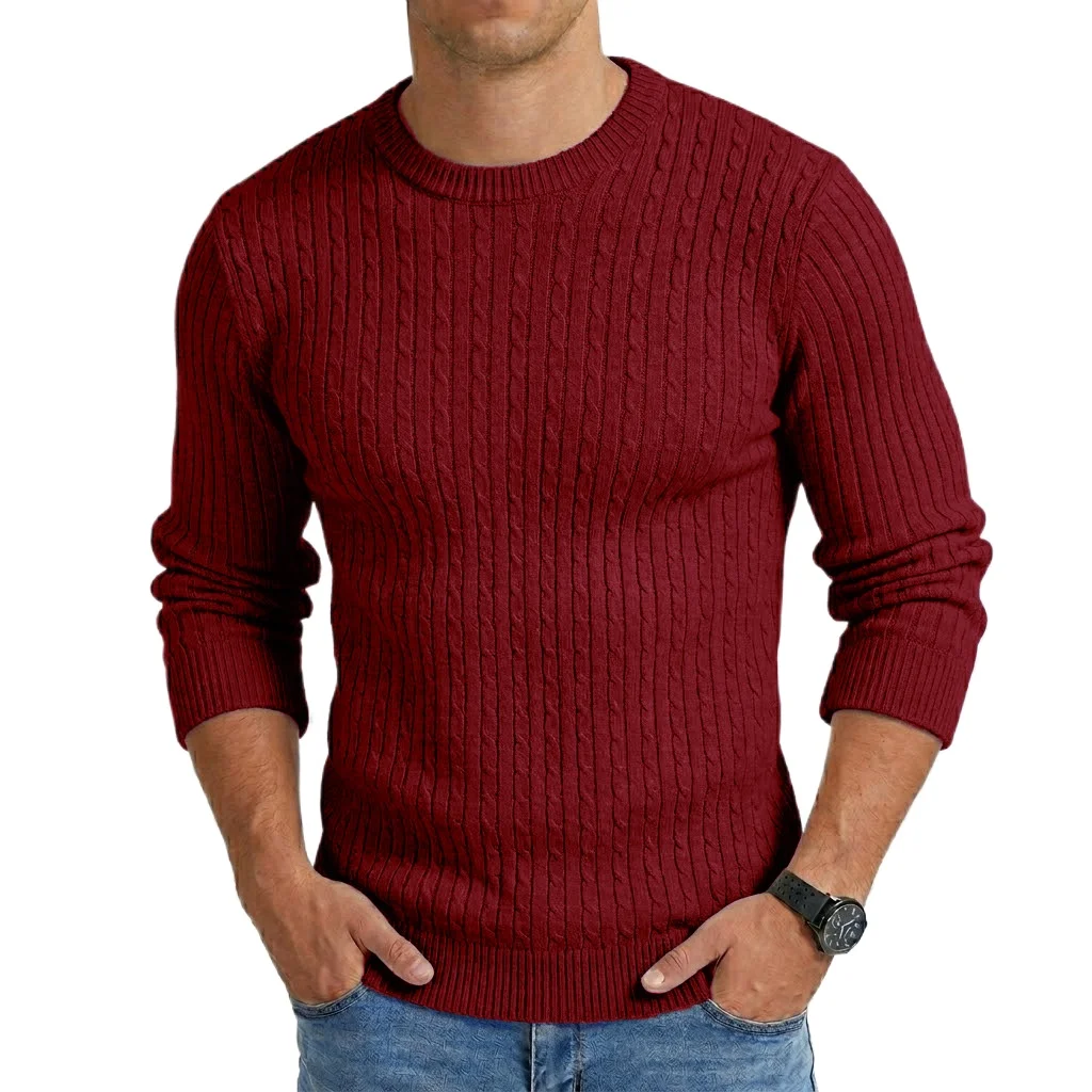 Image 6: Nouveau Pull Homme à Manches Longues Col Rond, Tricoté de Luxe à Maille Torsadée, Décontracté, pour le Travail, Printemps Automne