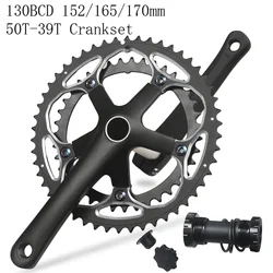 Hollow Double Sprockets Road Bike Crankset 2*10/11/12 Speed 50T-39T Chainring 152/165/170mm Bicycle Crank 130 BCD Bottom Bracket