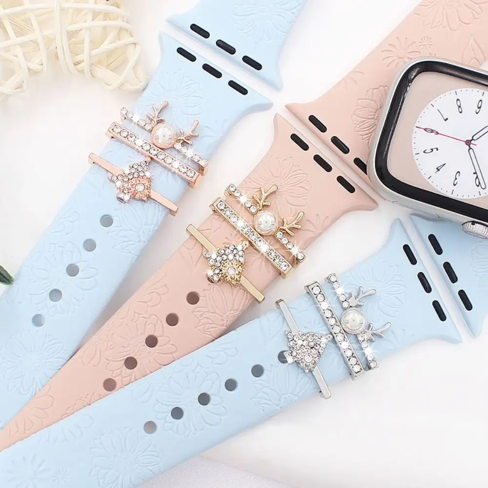 Diamond Deer Metal Charms For Apple Watch Band Decorative Ring Christmas Tree For iwatch Bracelet Silicone Strap Accessories