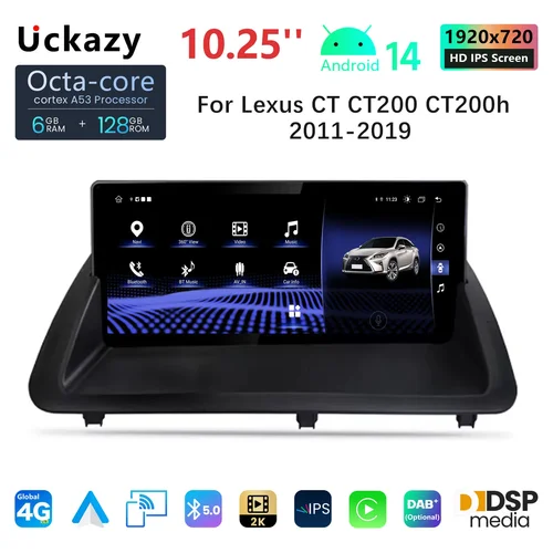 Wireless Carplay Android 14 Autoradio für Lexus CT CT200 CT200H 2013-2017 intelligentes System GPS Multimedia-Player Stereo-Audio