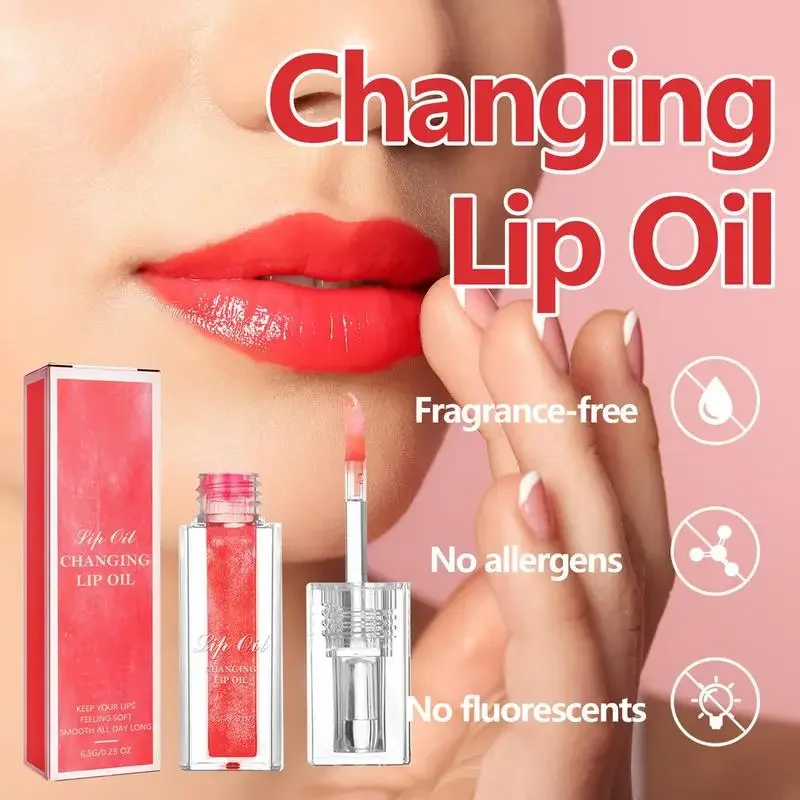 Sdotter 1pcs Magic เปลี่ยนสี Lip Oil Lipgloss เปลี่ยนสี Lipoil สีชมพูสีแดงสีส้ม Lip Glaze Liquid Moisturizing