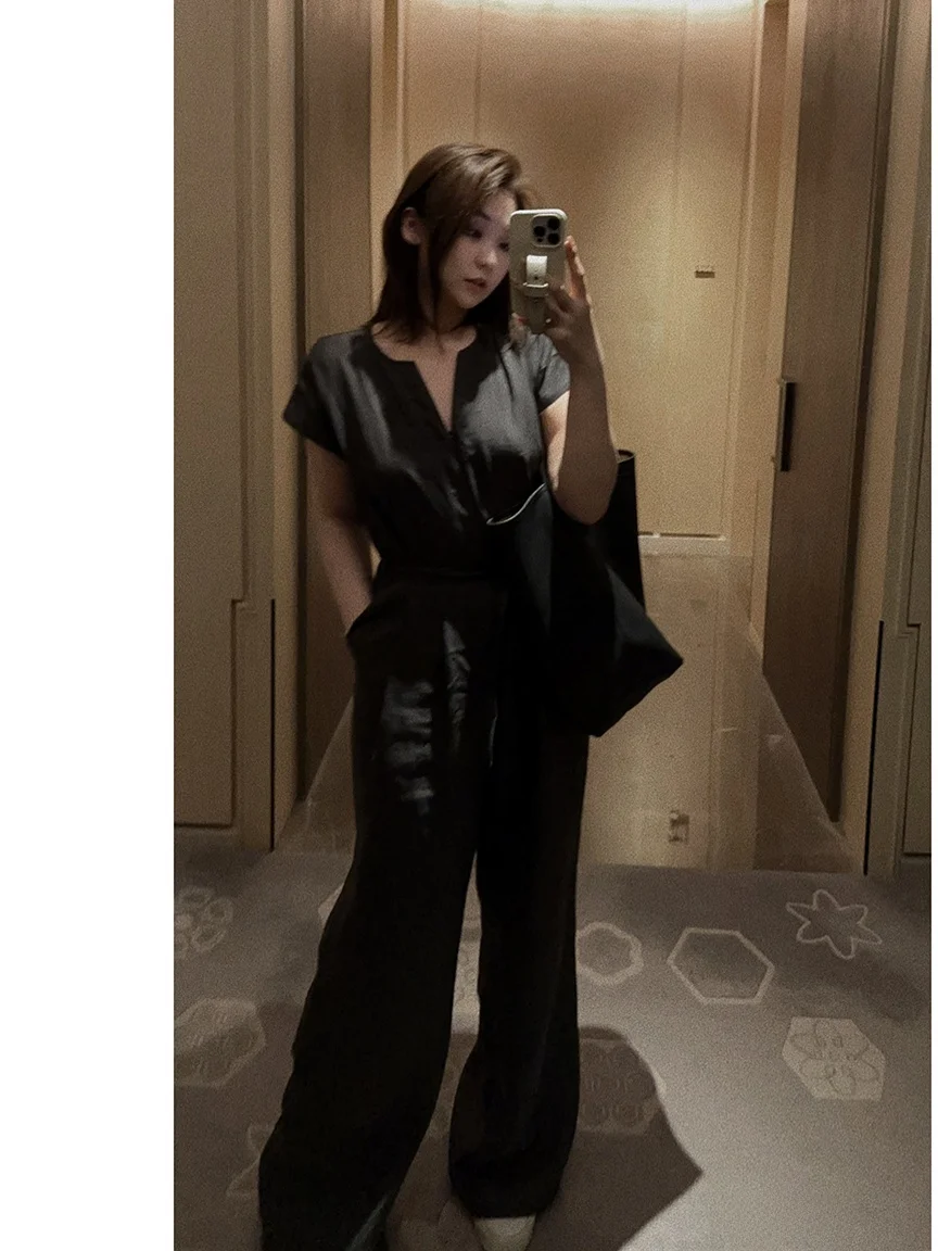 OSENSO Summer Wide Leg Casual Retro Loose Luxury Linen Jumpsuit High Waist Long Pants 00% Cotton Original Design KZ230605