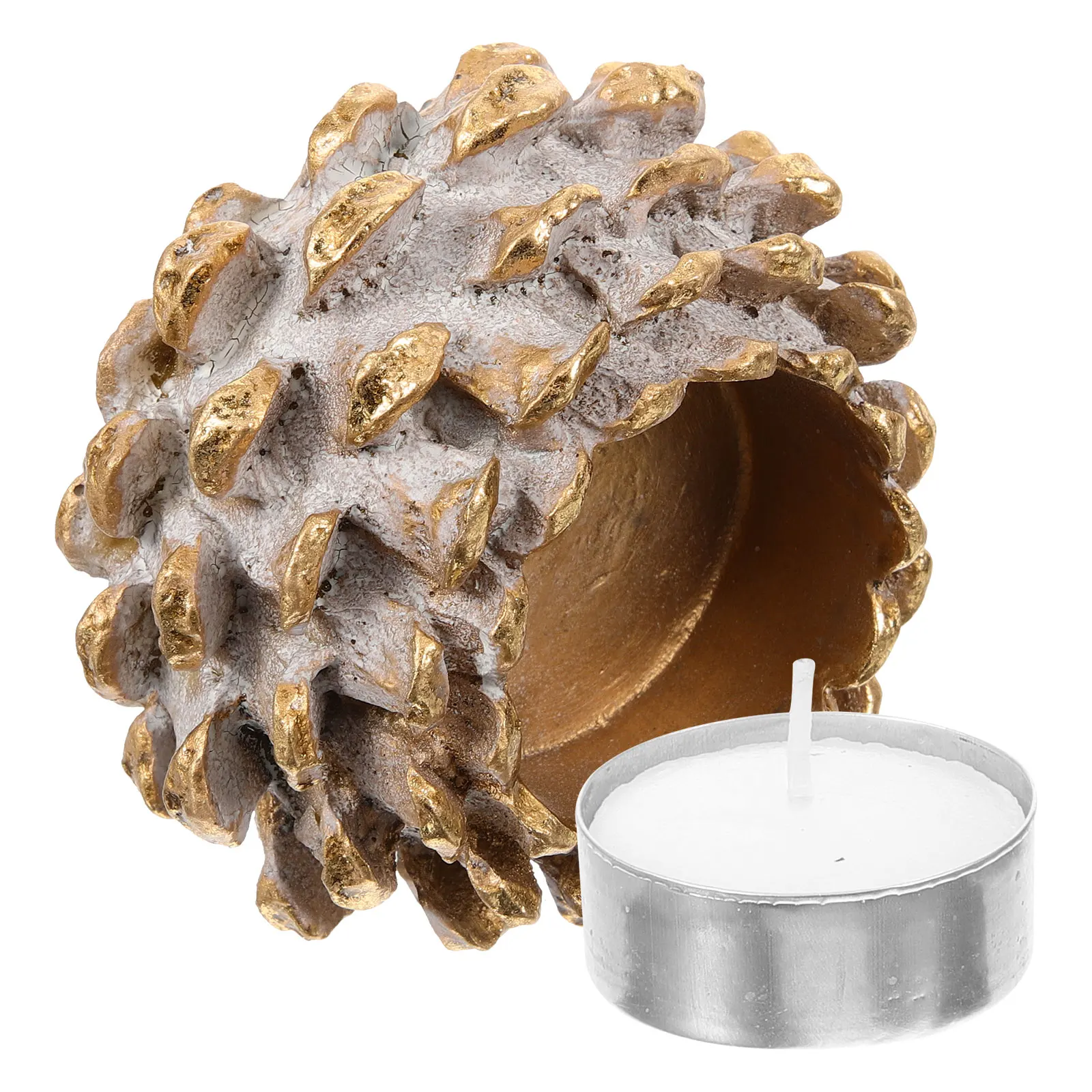 Pine Cone Shaped Resin Holder Vintage Style Christmas Tabletop Decoration Desktop Ornament Xmas Party Candlestick Stand