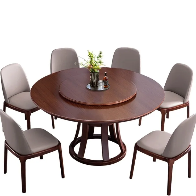 #Solid Wood Round Dining Table with Rotating Disc 10-Seater Household Dining Furniture 2025 New