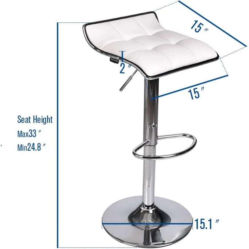 PUレザー製の調節可能な回転式ガスリフトバースツール、クロームベース、ホワイト、4個