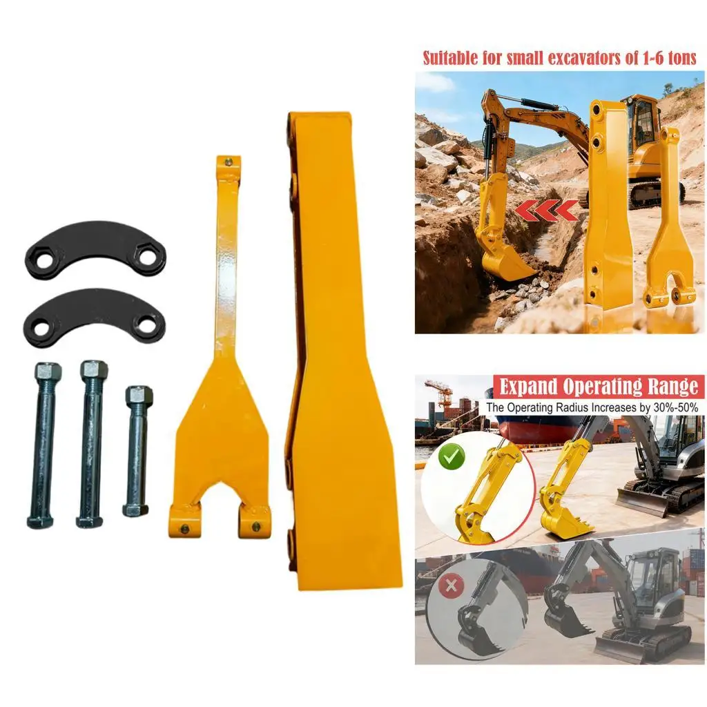 Mini Excavator Heavy Duty Arm Extension Yellow Steel Kit Quick Connection for Cleaning and Trenching