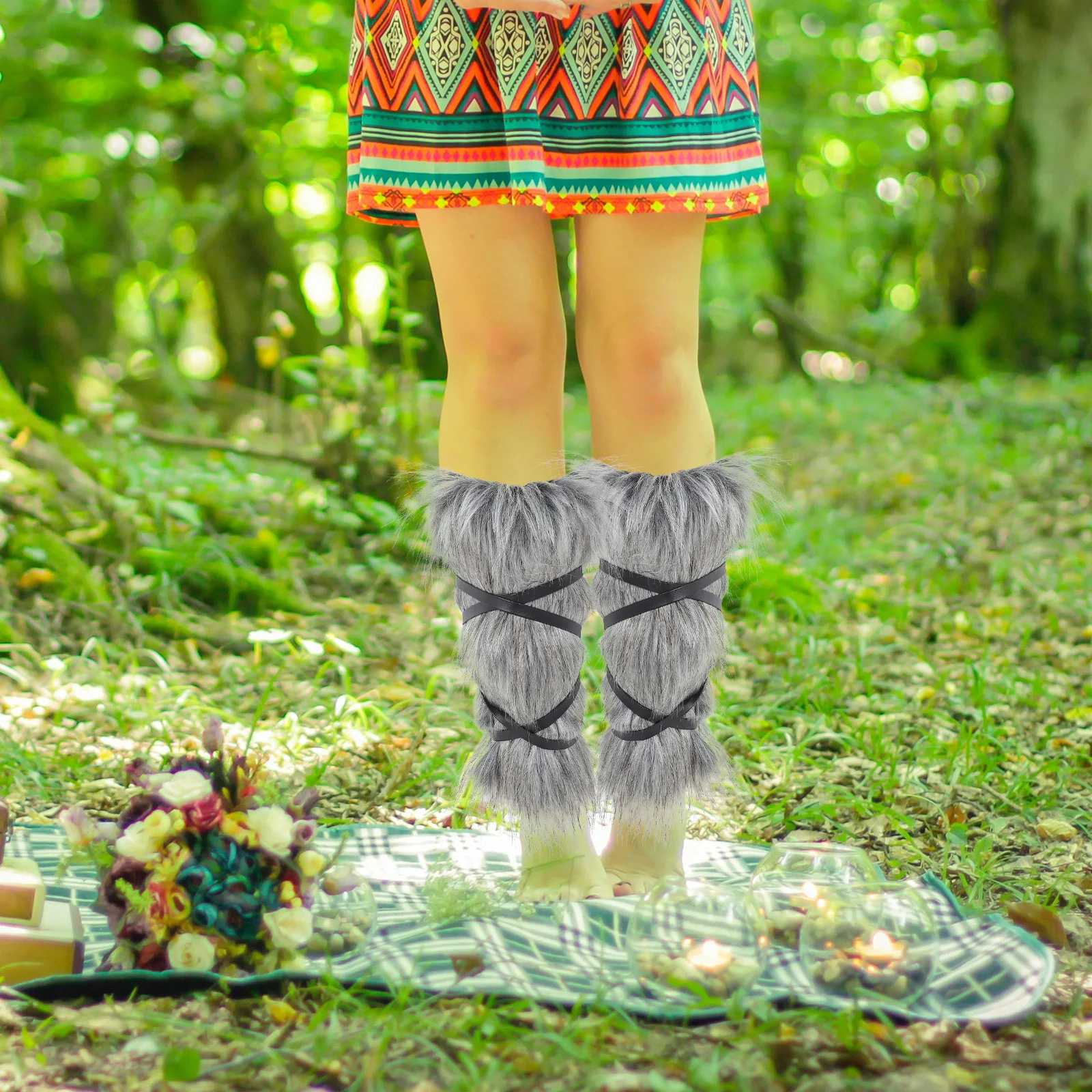2 szt. 30 cm sztuczne ocieplacze na nogi do kostiumu wikinga, zimowe nakładki na buty, średniowieczne futrzane owijki na nogi, akcesoria do cosplayu, ochrona zdrowia