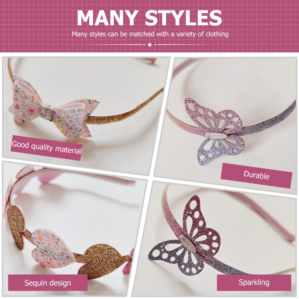 3 stuks kinderen hart haarband glitter boog lichtgewicht kinderen haar hoepels verjaardagscadeaus kind hart haarband kinderen vlinders hoofdband