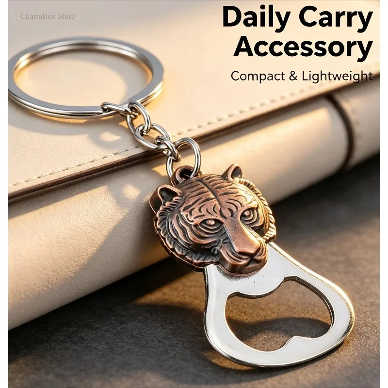 Metal Tiger Head Bottle Opener Key Ring Pendant Keychain Charm Gift Portable Beer Opener Accessory for Men Party Bar Daily Use