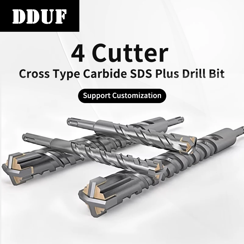 

DDUF SDS Plus Cross Tip Hammer Drill Bits 160mm Length 6-16mm Sizes Tungsten Carbide Head Impact Drilling Tool for Concrete