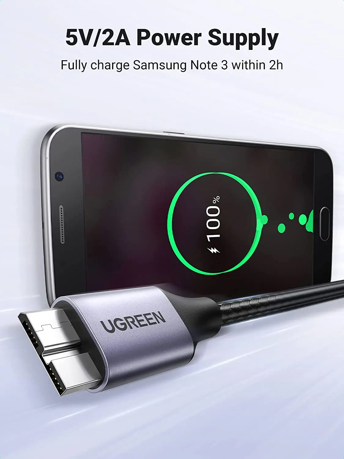 UGREEN Micro USB 3.0 Cable USB 3.0 A to Micro B Cord Nylon Braided External Hard Drive Cable Compatible with Samsung Galaxy