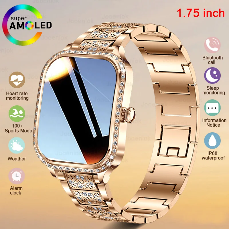 

New Fashion Women's Smart Watch Heart Rate 1.75 Inch 240*296 HD Screen Diamond Watch Bluetooth Call Waterproof SmartWatch Ladies