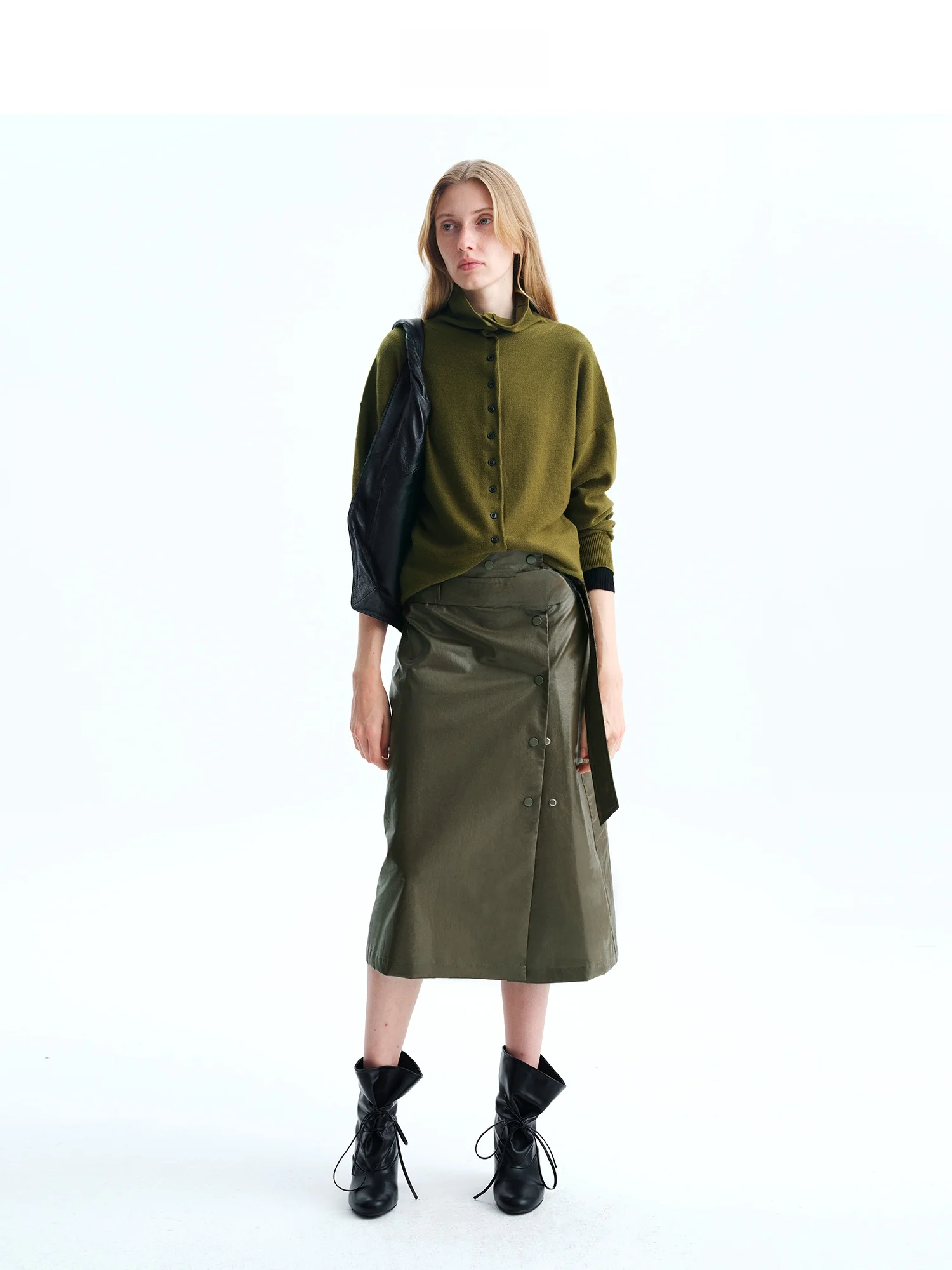 Eco-Friendly Leather Tanned Oil Wax One-Piece Split Midi Skirt Casual Wear Resistant mid Waist H-Shape Cotton PU Leather