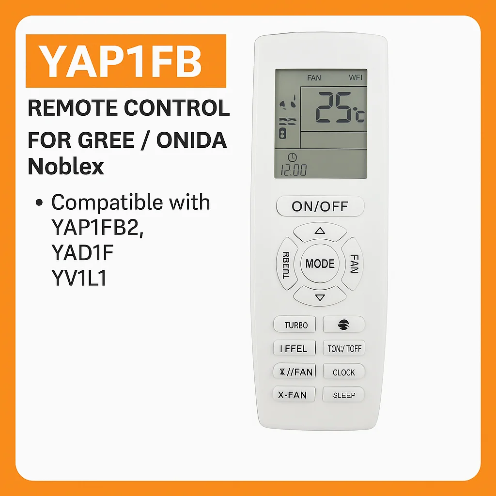 Mando a distancia YAP1FB para aire acondicionado GREE ONIDA Noblex |   Compatible con YAP1FB2 YAD1F YV1L1 |   Controlador de A/C en inglés
