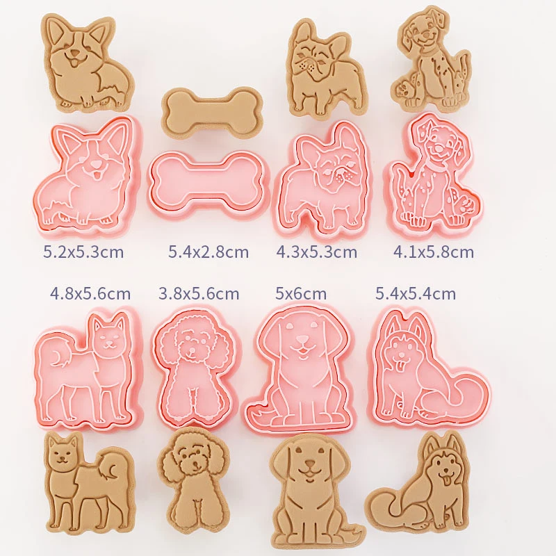 8Pcs/set 3D Dog Bakeware Cookie Mold Biscuit Mold DIY Cartoon Press Baking Mold Birthday Cookie Tools Gift Cake Decorating Tools