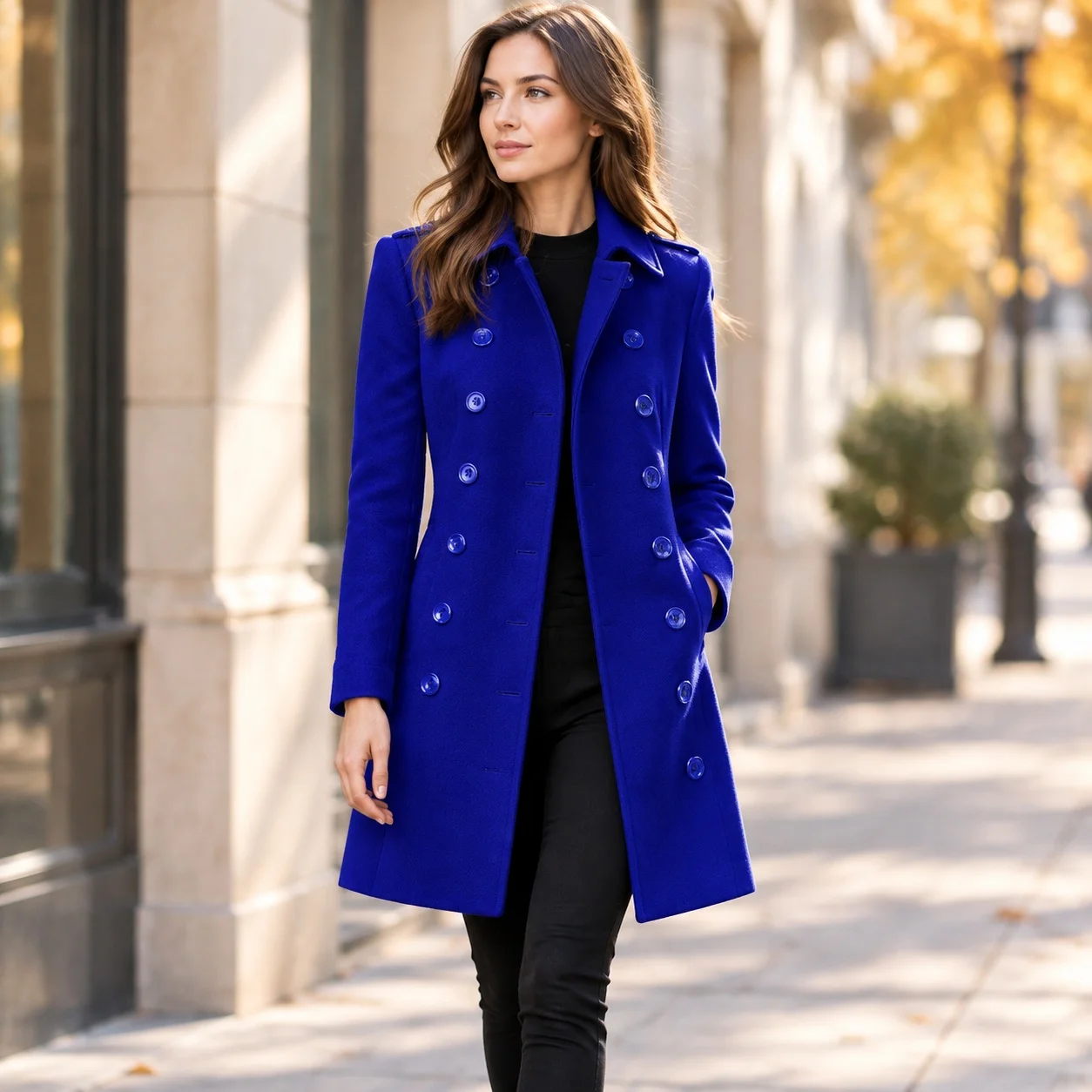 Slim Fit Coat Notched Lapel Commuter with Mid Long Length Elegant Commuter Medium Thickness Winter Regular Sleeve Women Coat