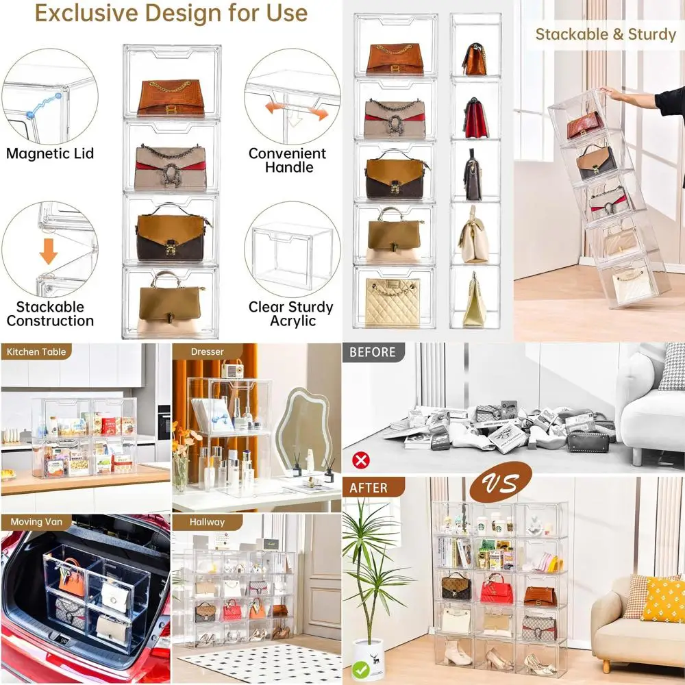 

Набор из 5 прозрачных акриловых коробок с крышками для сумок, коллекционных предметов и фигурок