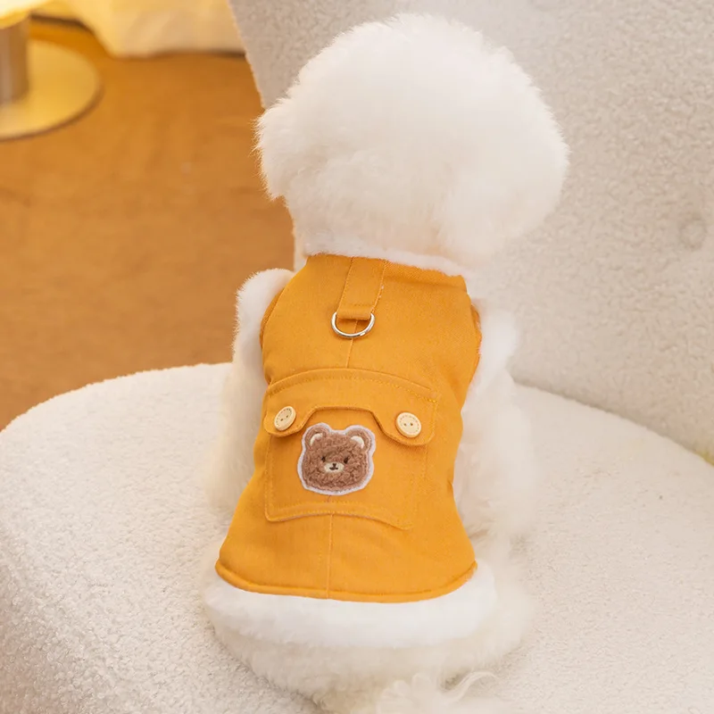 Pet Dog Clothes Velvet Warm Sunday Angora Yarns Jackets for Dogs Clothing Cat Small Bear Embroidery Cute Winter Boy Fashion Blue