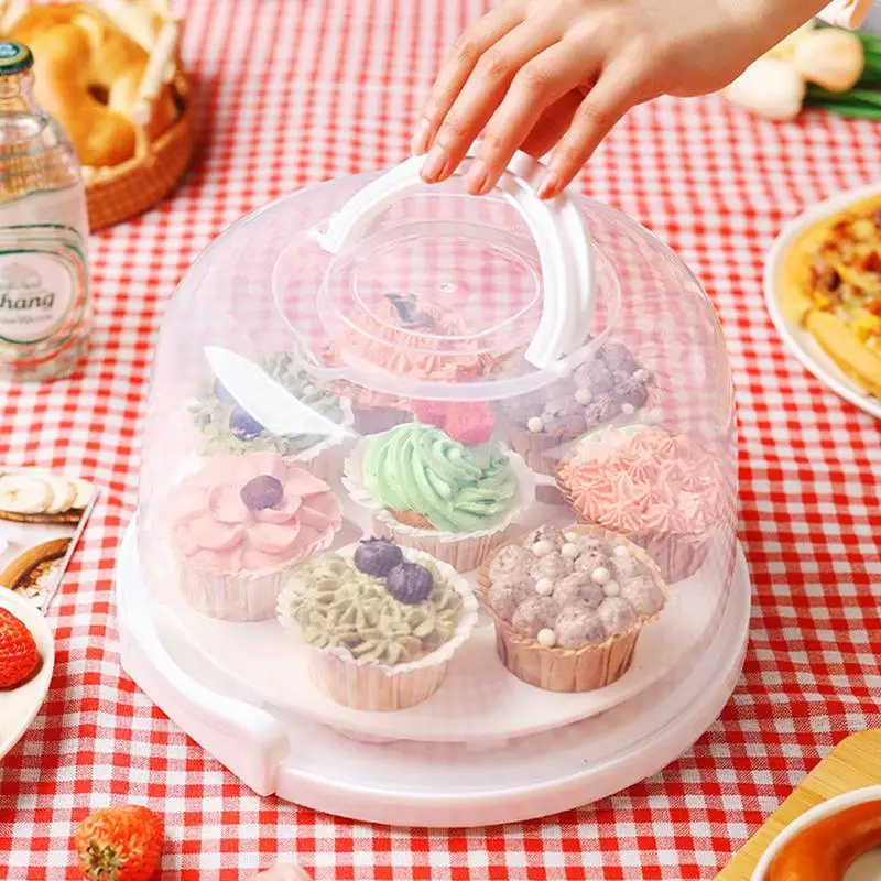 Cake Transport Container Cake Holder Tray Portable Cake Storage Box Multipurpose Cake Saver Box With Lid And Handle For Cupcake