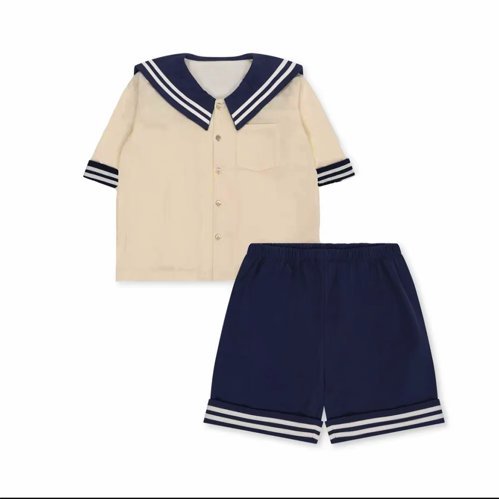 Baby Boy Girl Clothes Sets Sailor Collar Soft Cotton Fashion Baby Navy Uniform Baby Costume