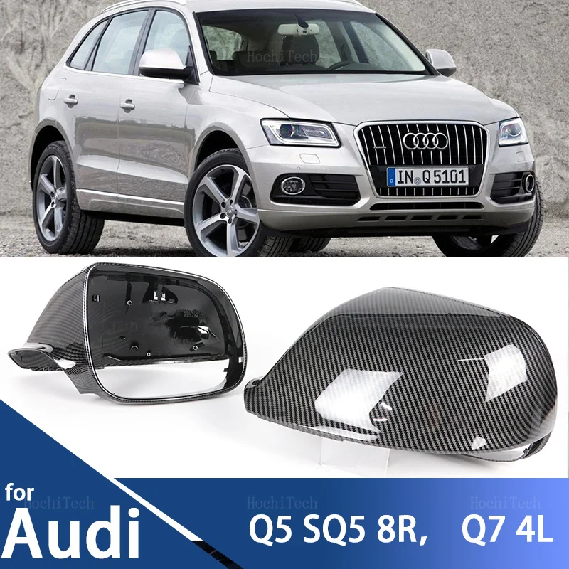 Replacement Style Carbon Fiber Mirror Cover Covers Bright Black Side Mirror Caps for Audi Q5 SQ5 08-17, 8R Q7 4L 10-15