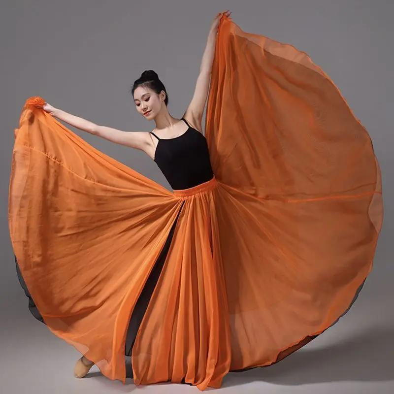 New  Temperament  720-degree Swing Skirt Double-layer Classical Dance Training Skirt  Women's Elastic-waist Dance Skirt  Ladies