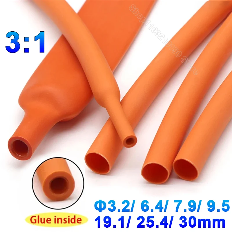 Orange 3:1 Heat Shrink Tube With Double Wall Glue Dia 3.2/6.4/7.9/9.5/19.1/25.4/30mm Waterproof Wire Insulated Line Cable Sleeve