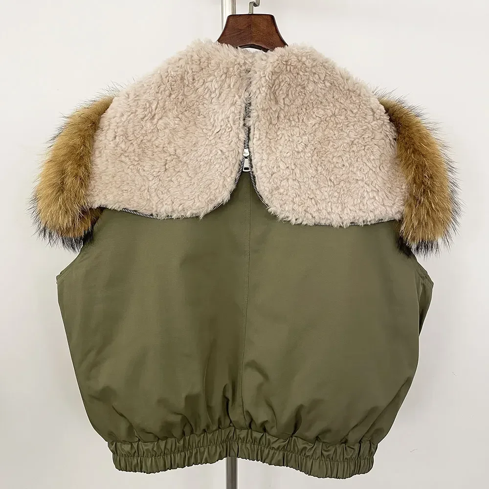 Chaqueta acolchada de piel de mapache auténtica para mujer, abrigo con cuello de piel Natural a la moda para mujer, Chaqueta corta con capucha, chaqueta de plumón de pato blanco
