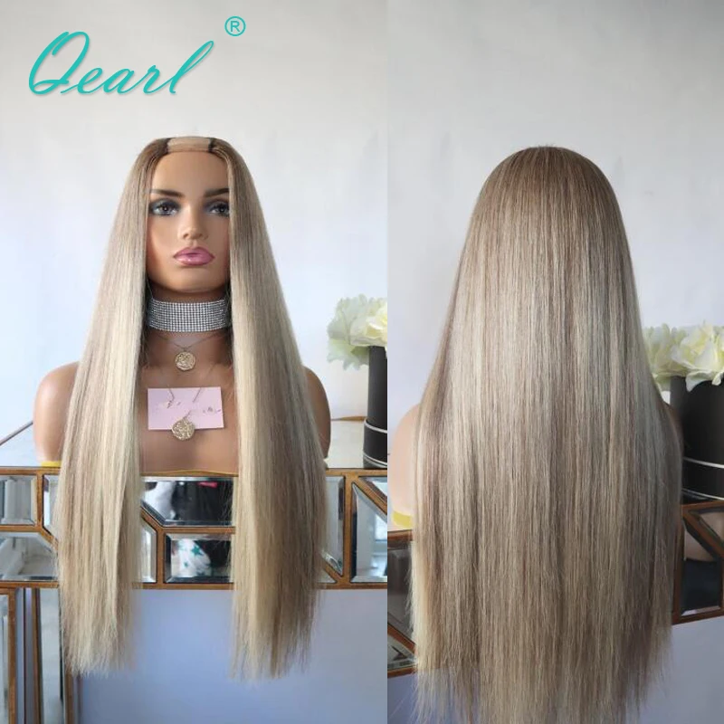 

New Human Hair Wig Bone Straight U part Wigs 200% Thick Light Honey Blonde Brown Balayage 2x4 Virgin Hair Wig for Women Qearl