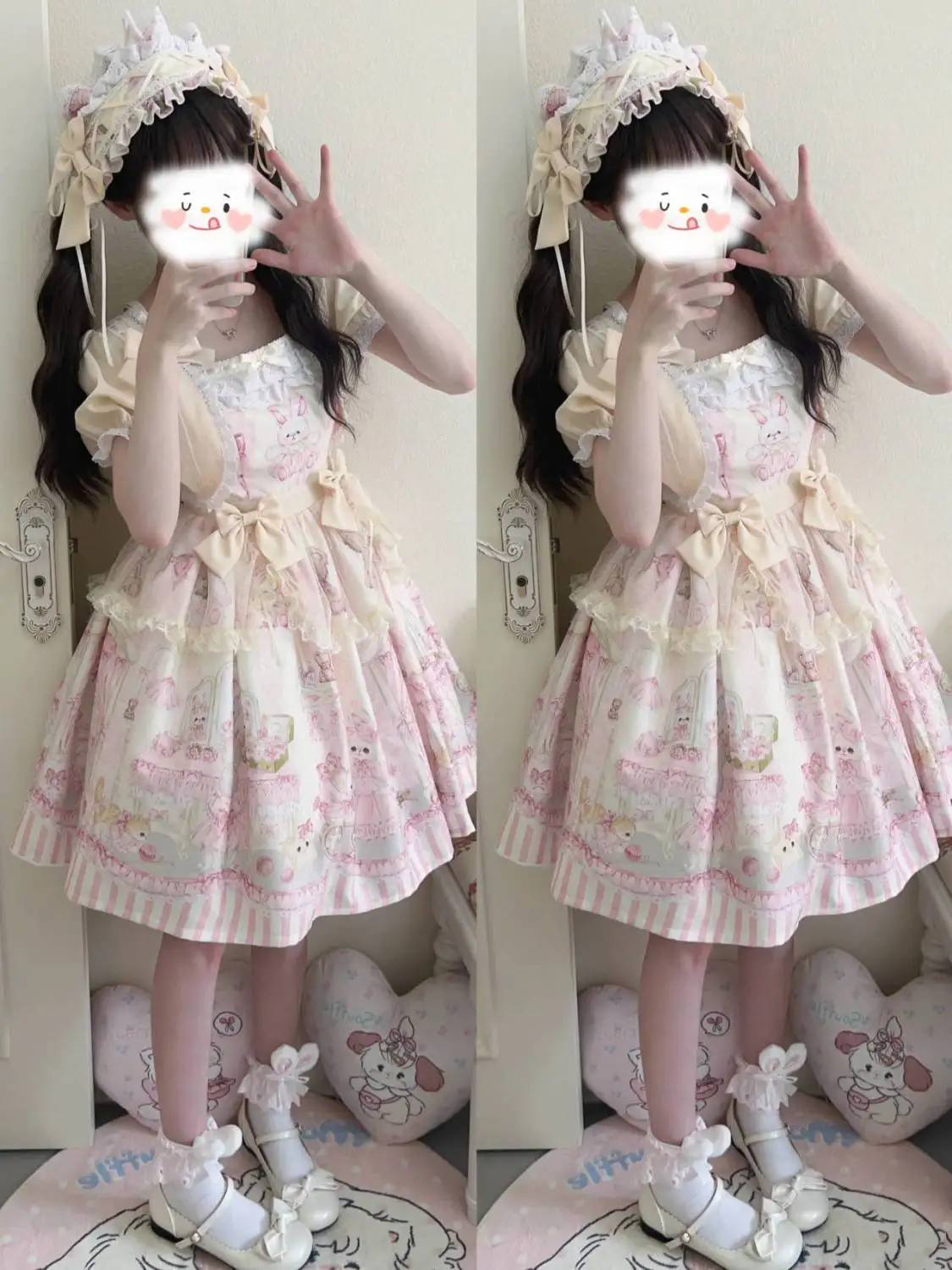 Victorian Sweet Lolita Dres Fake Two Piece Op Dress Kawaii Cute Japanese Vintage Elegant Princess Short Sleeve Dress