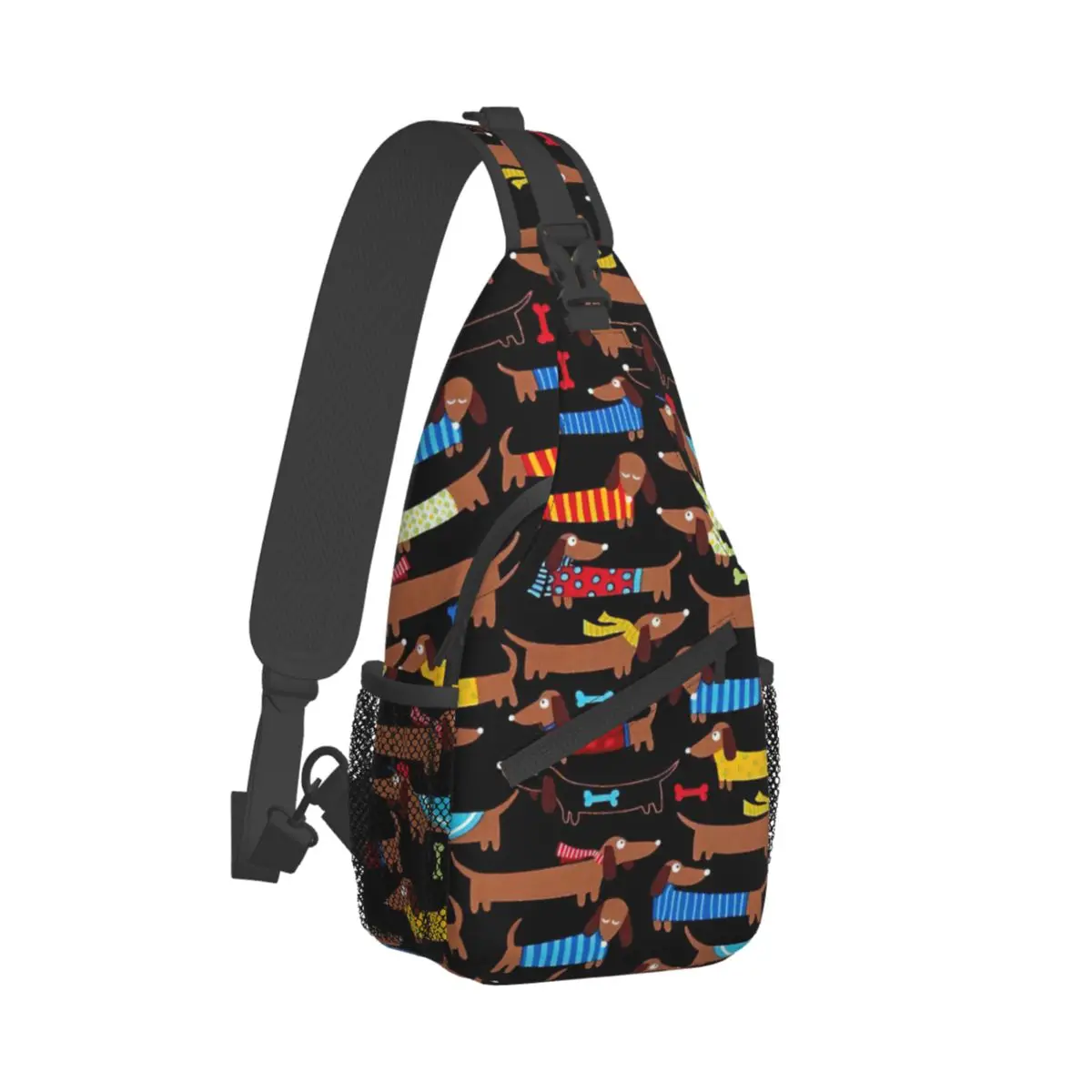 Retro Dog Dachshund Sling Bags, Peito Crossbody Shoulder Sling Backpack, Mochilas de viagem caminhadas, Animal Cartoon Impresso Pack