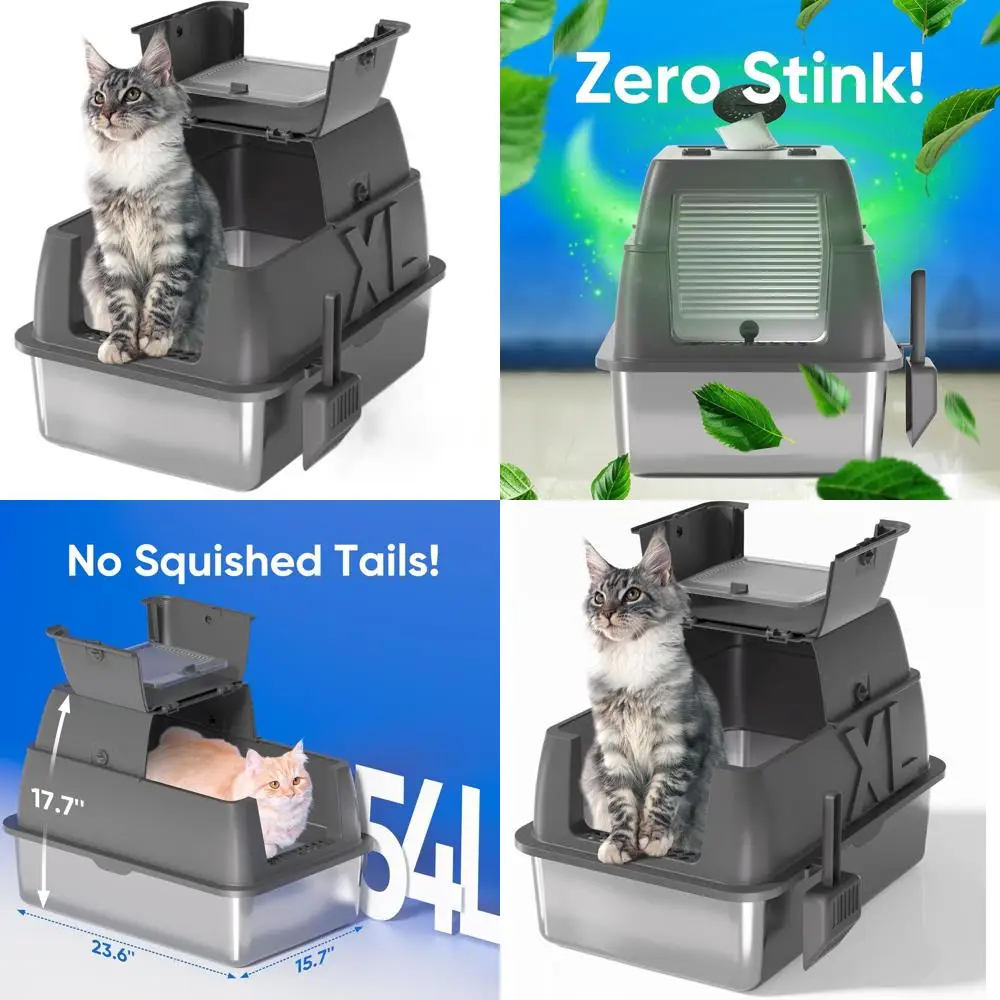 

Extra Large 24 L x 16 W x 18 H Stainless Steel Cat Litter Box with Lid, 180° Lip-Top, Odor-Free & Anti-Leak, Includes Scoop