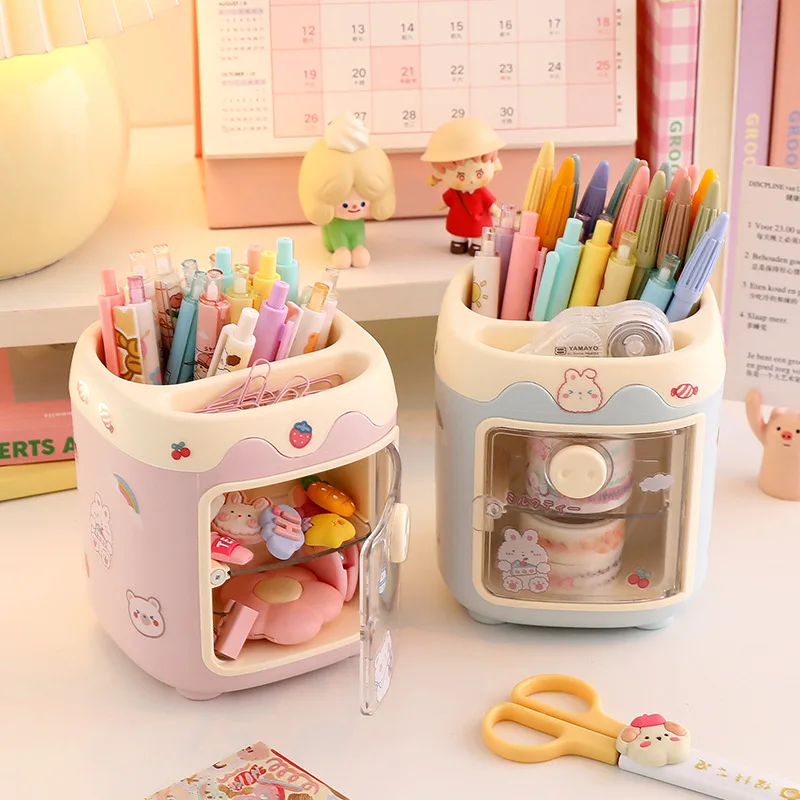 

Kawaii Desktop Pen Holder Large Capacity Cute Stationery Storage Box Creative Cartoon Pencil Holder Ins Desk Organizer For Girls