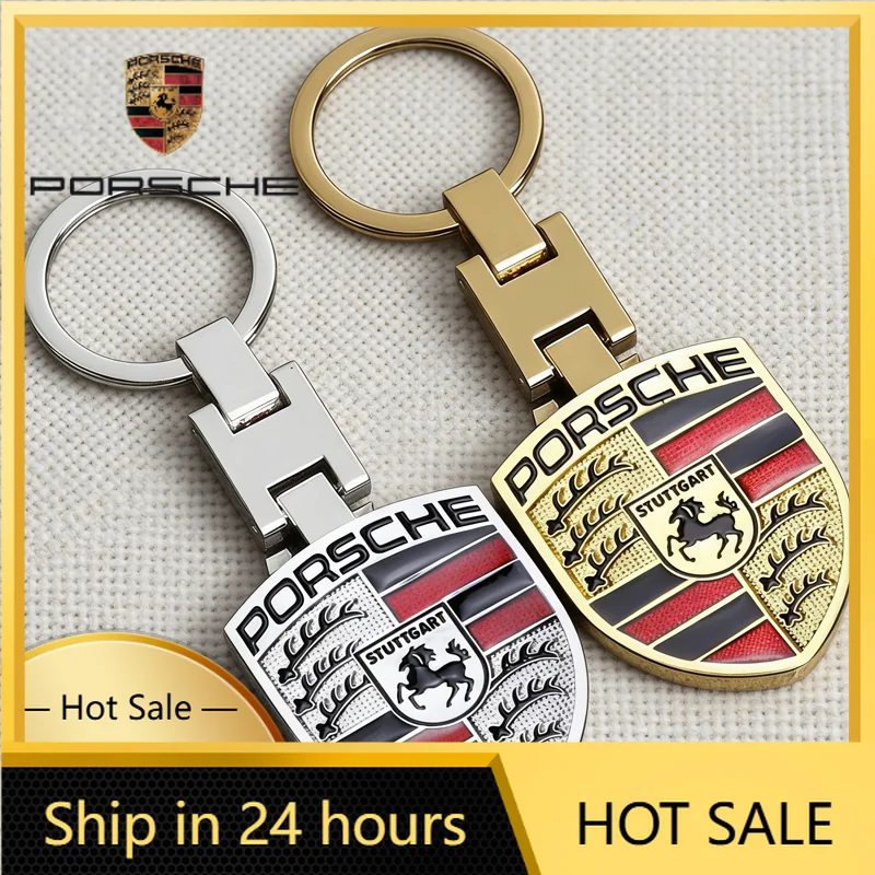 

For Porsche Cayenne Panamera Macan 911 Car Emblem Keychain H Buckle Double-sided Key Ring For Porsche Cayenne Panamera Macan 911