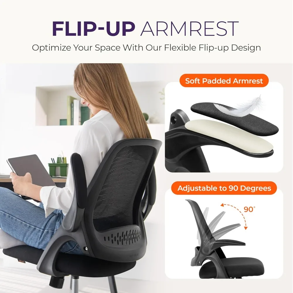 CHAIR Office Desk Computer Gaming Ergonomic Chair with Lumbar Back Support Adjustable Height Swivel Wheels Flip-up Arms Mesh
