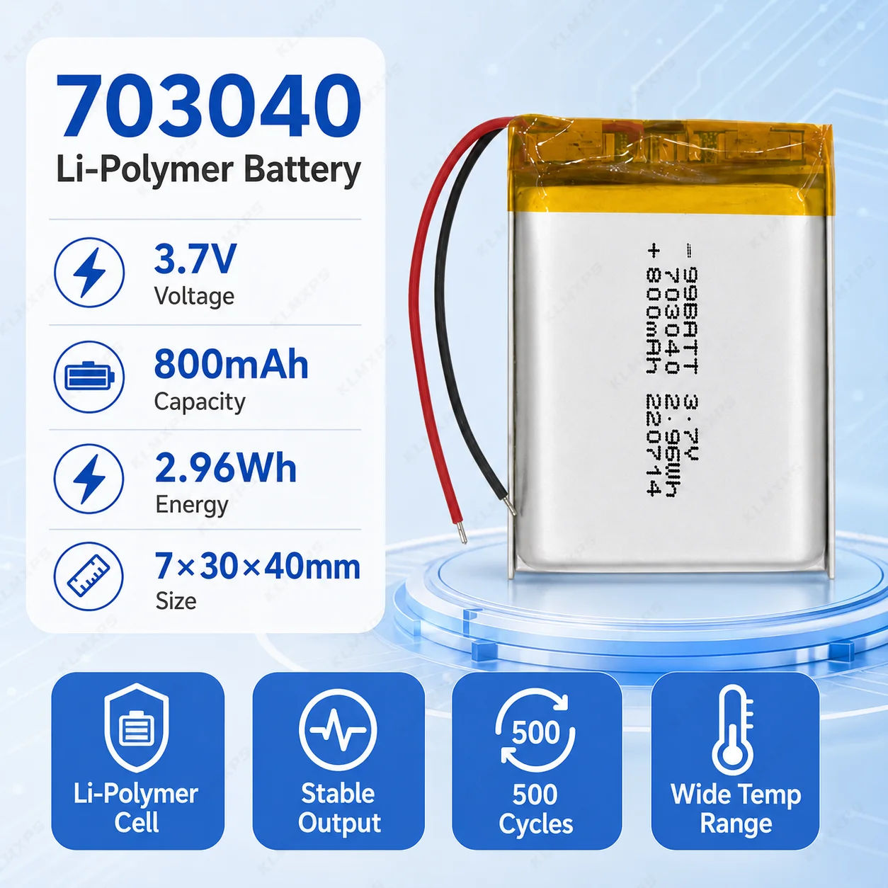 703040 3.7V 800mAh Li‑Po Battery PH2.0 Connector Default for Toys DIY Massage Learning Machine Repeat Machine